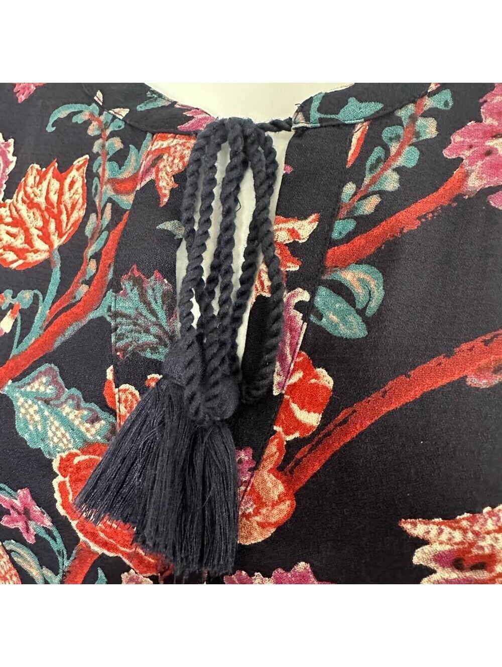 Lucky Brand Women's Small Boho Floral Print Blouse with Tassel Tie - Multi - Picture 5 of 8